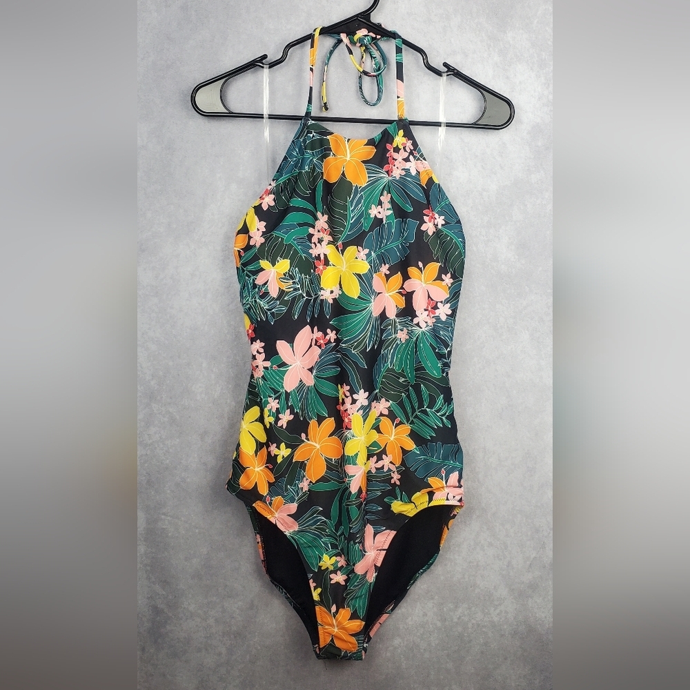 Old Navy Halter‎ Swimsuit  Tropical Floral Hibiscus One-Piece Size L
